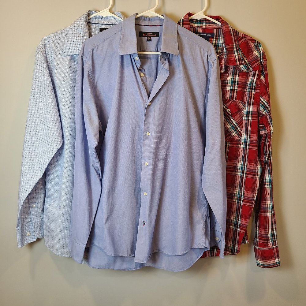 Ben Sherman J Ferrar Mens Button Down Shirts Long Sleeve All Large Blue Red